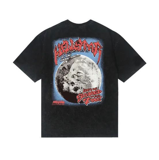 7733# P124 Washed Hellstar Hellstar ins same style retro printed tops for men and women, casual and trendy pure cotton washed short-sleeved T-shirt Color: Black Size: S M L XL