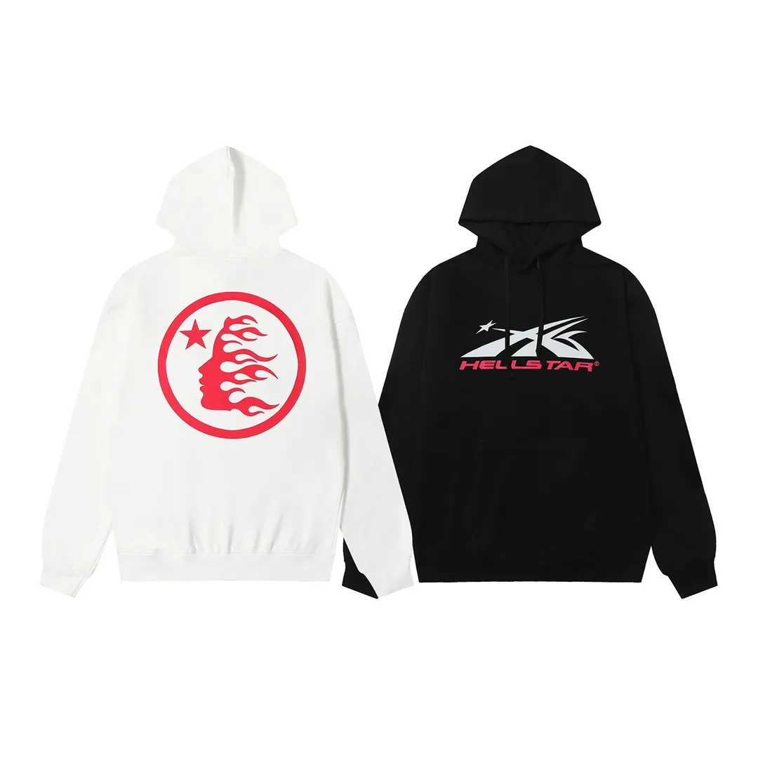 9911# P196 Ins American hip-hop trendy brand hellstar letter printed high street loose hooded pullover sweatshirt for men and women Color: Black White Size: S M L XL