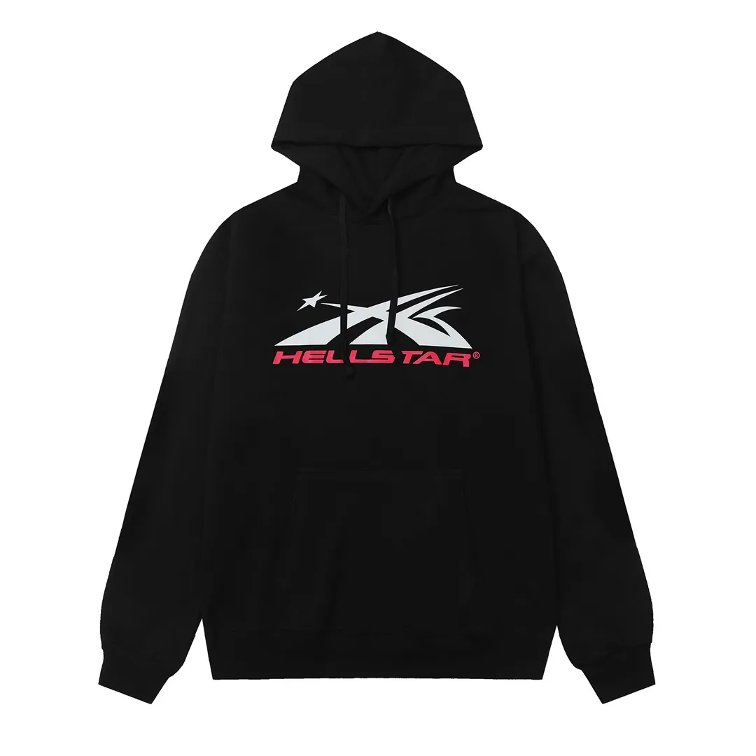 9911# P196 Ins American hip-hop trendy brand hellstar letter printed high street loose hooded pullover sweatshirt for men and women Color: Black White Size: S M L XL