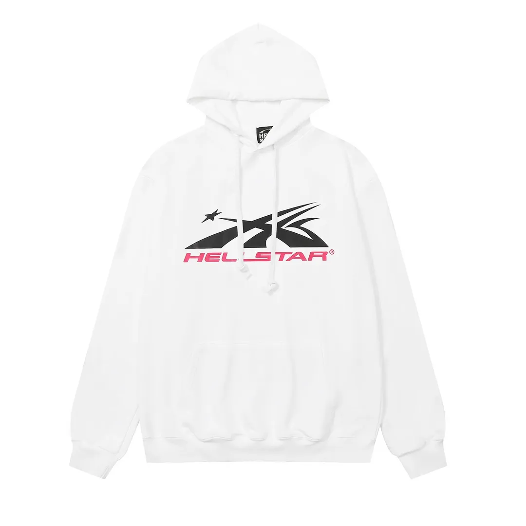 9911# P196 Ins American hip-hop trendy brand hellstar letter printed high street loose hooded pullover sweatshirt for men and women Color: Black White Size: S M L XL