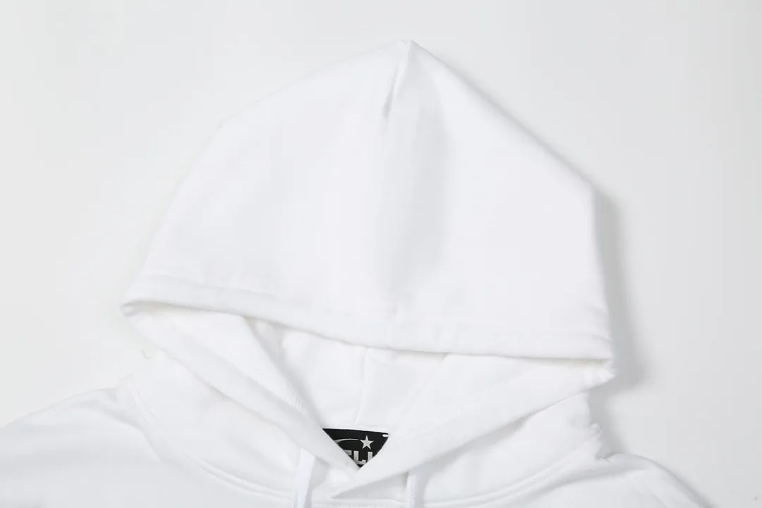 9911# P196 Ins American hip-hop trendy brand hellstar letter printed high street loose hooded pullover sweatshirt for men and women Color: Black White Size: S M L XL