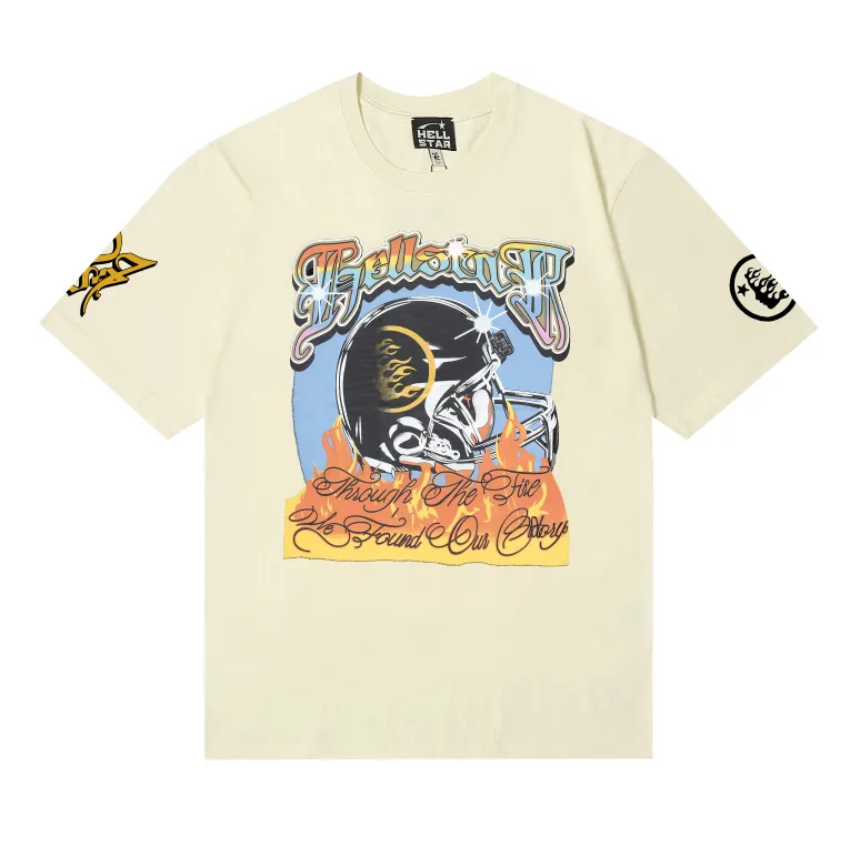 6678# P116 Hellstar American fashion high street pure cotton loose short-sleeved T-shirt Color: White Black Apricot Code Number: S M L XL