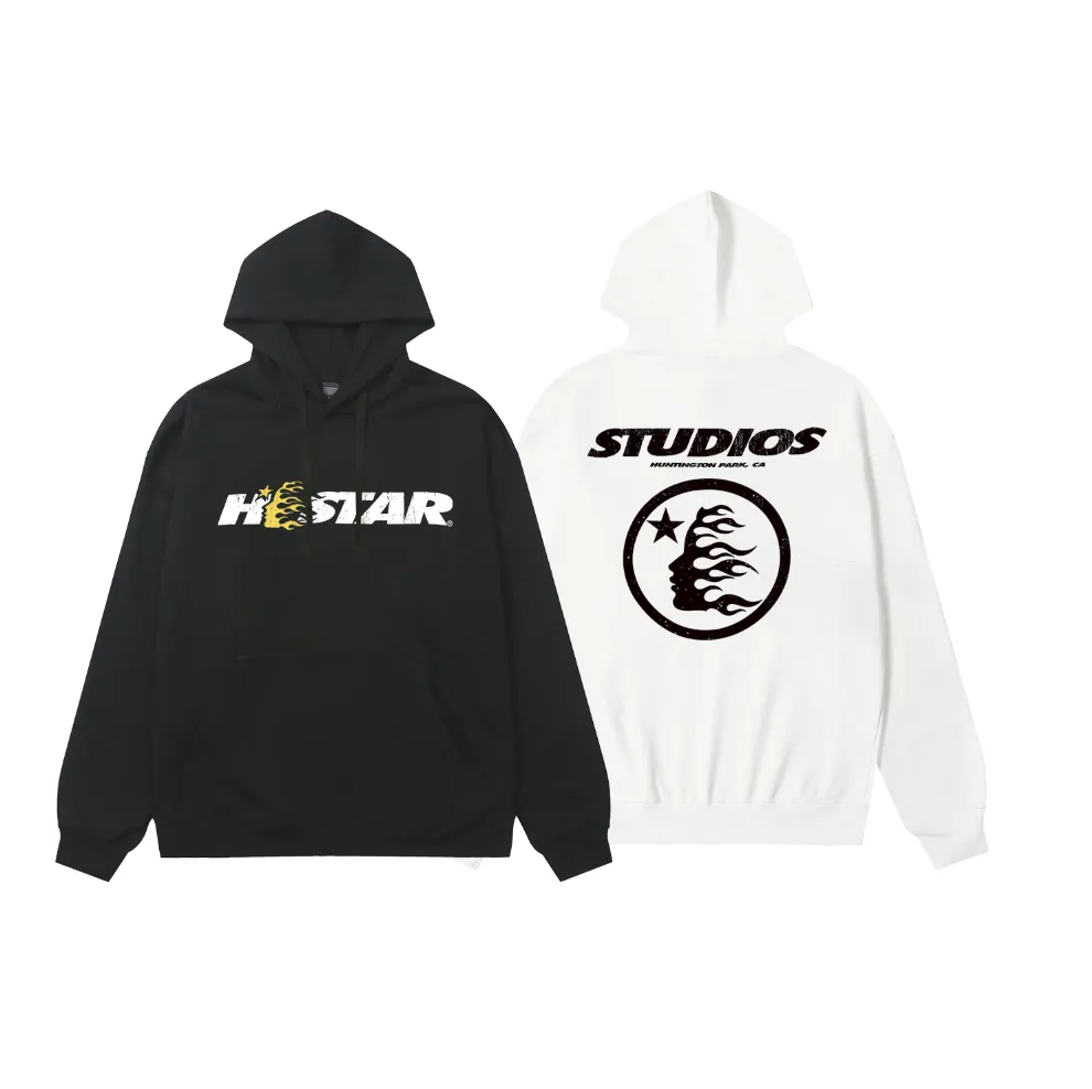 9922# P196 Ins American hip-hop trendy brand hellstar letter printed high street loose hooded pullover sweatshirt for men and women Color: Black White Size: S M L XL
