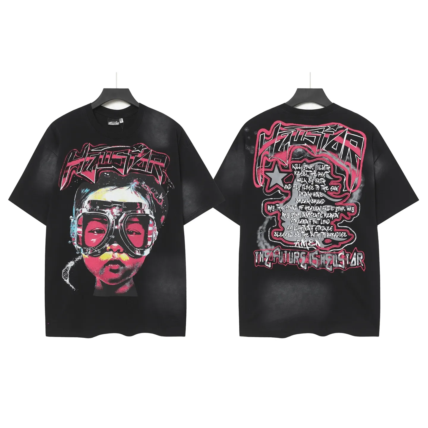 P124 Hellstar Hellstar Cross-border European and American style street fashion brand pure cotton T-shirt Fabric (fabric): 32 counts 250g washed combed double yarn pure cotton Size (size): S-M- L- X L Color (colour): Washed black (spray Ma Liu)