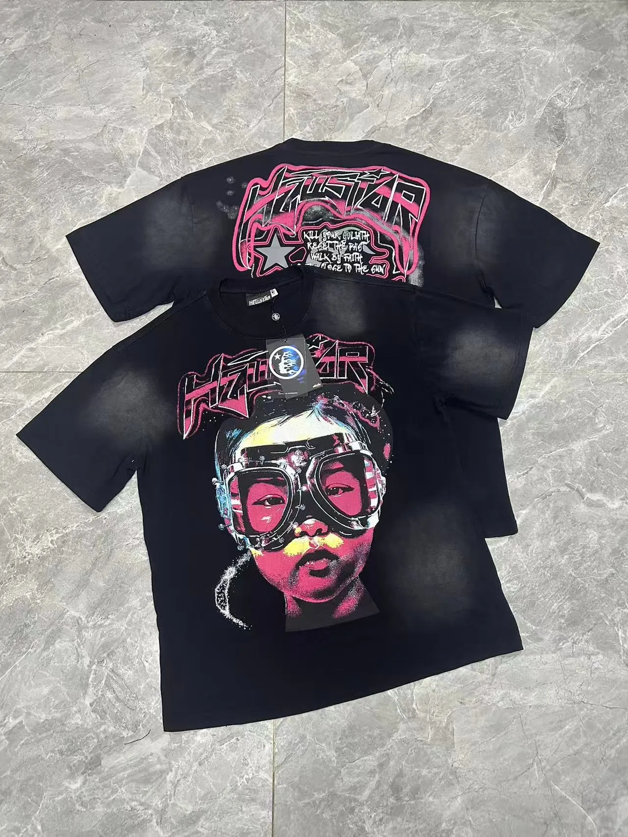 P124 Hellstar Hellstar Cross-border European and American style street fashion brand pure cotton T-shirt Fabric (fabric): 32 counts 250g washed combed double yarn pure cotton Size (size): S-M- L- X L Color (colour): Washed black (spray Ma Liu)