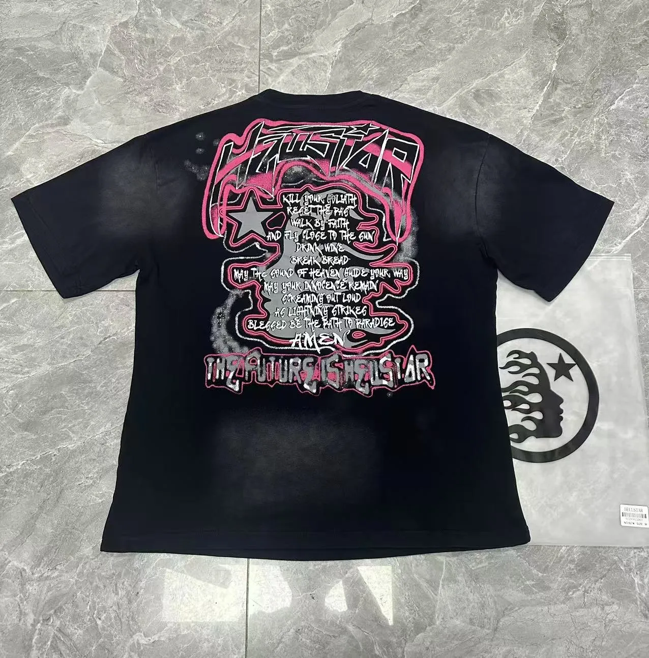 P124 Hellstar Hellstar Cross-border European and American style street fashion brand pure cotton T-shirt Fabric (fabric): 32 counts 250g washed combed double yarn pure cotton Size (size): S-M- L- X L Color (colour): Washed black (spray Ma Liu)