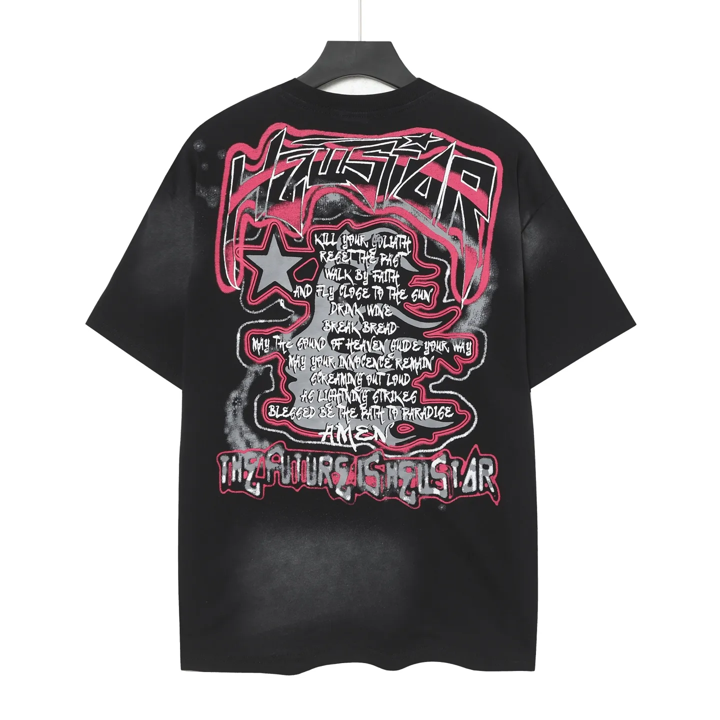P124 Hellstar Hellstar Cross-border European and American style street fashion brand pure cotton T-shirt Fabric (fabric): 32 counts 250g washed combed double yarn pure cotton Size (size): S-M- L- X L Color (colour): Washed black (spray Ma Liu)