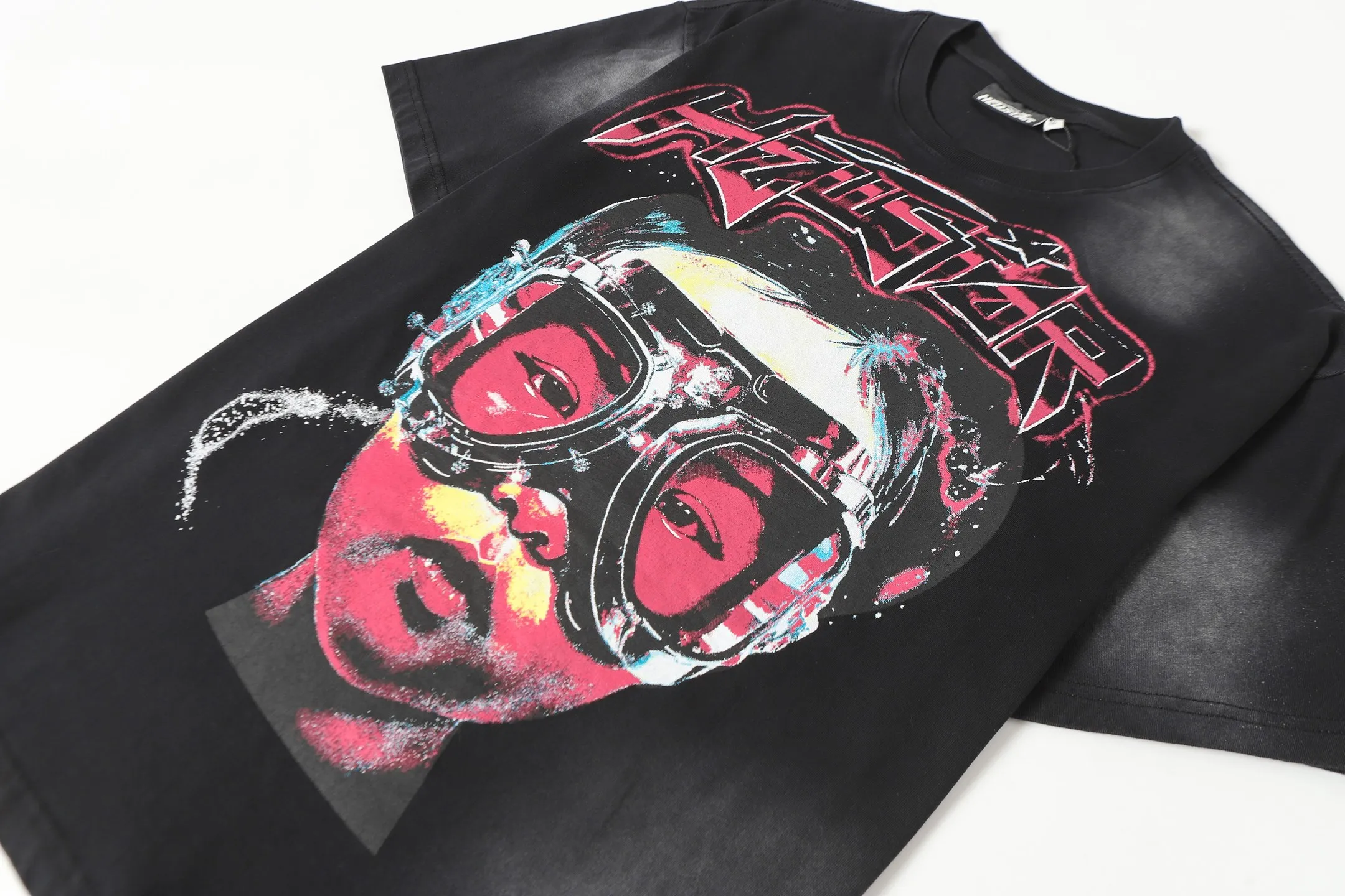 P124 Hellstar Hellstar Cross-border European and American style street fashion brand pure cotton T-shirt Fabric (fabric): 32 counts 250g washed combed double yarn pure cotton Size (size): S-M- L- X L Color (colour): Washed black (spray Ma Liu)