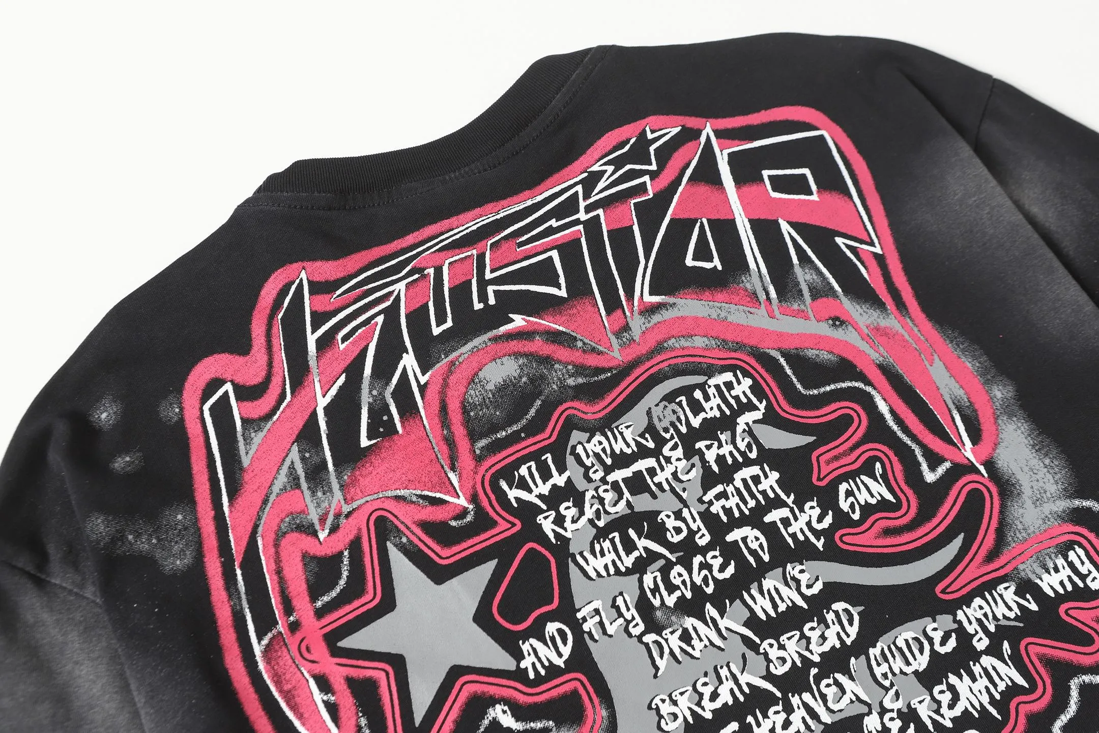 P124 Hellstar Hellstar Cross-border European and American style street fashion brand pure cotton T-shirt Fabric (fabric): 32 counts 250g washed combed double yarn pure cotton Size (size): S-M- L- X L Color (colour): Washed black (spray Ma Liu)