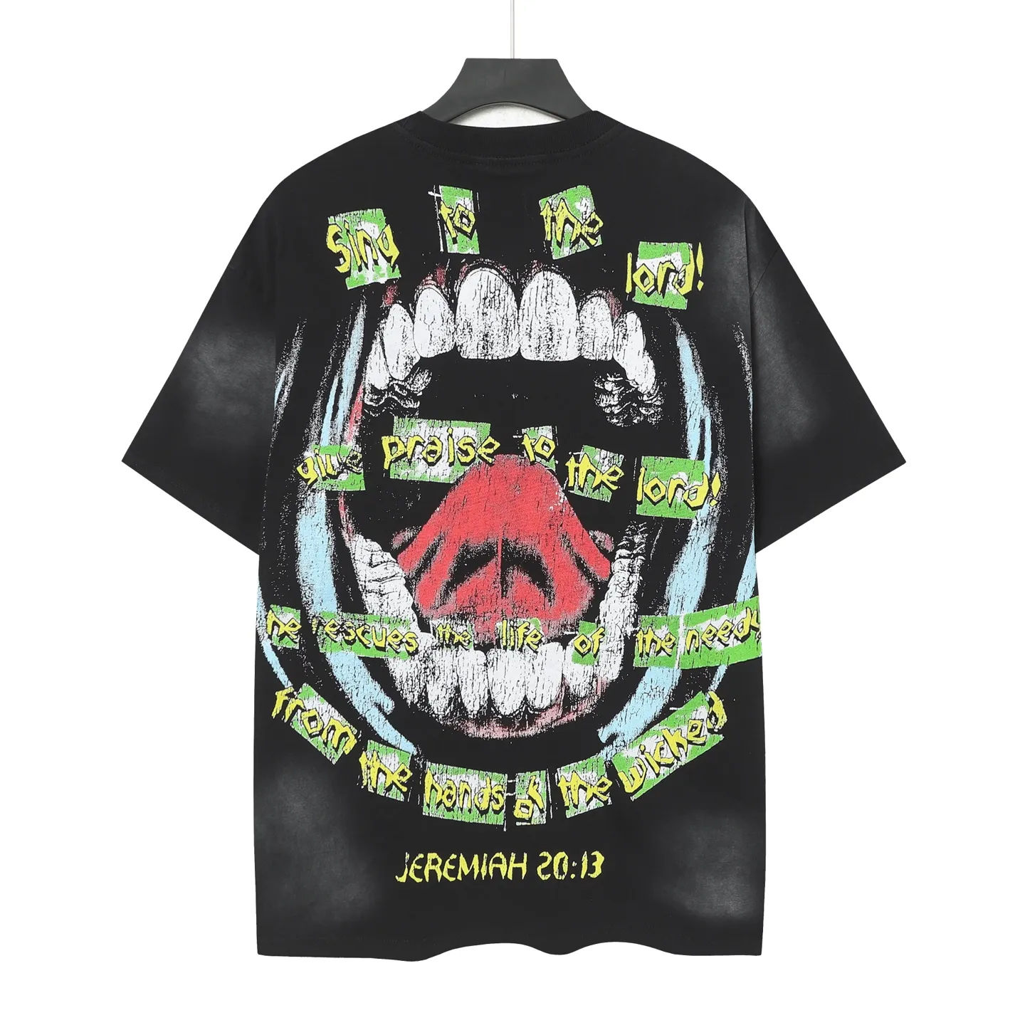 P124 Hellstar Cross-border European and American style street brand pure cotton T-shirt Fabric (fabric): 32 counts of 250g washed and combed double yarn pure cotton Size (size): S-M- L- X L Color (colour): Washed black (spray Ma Liu)