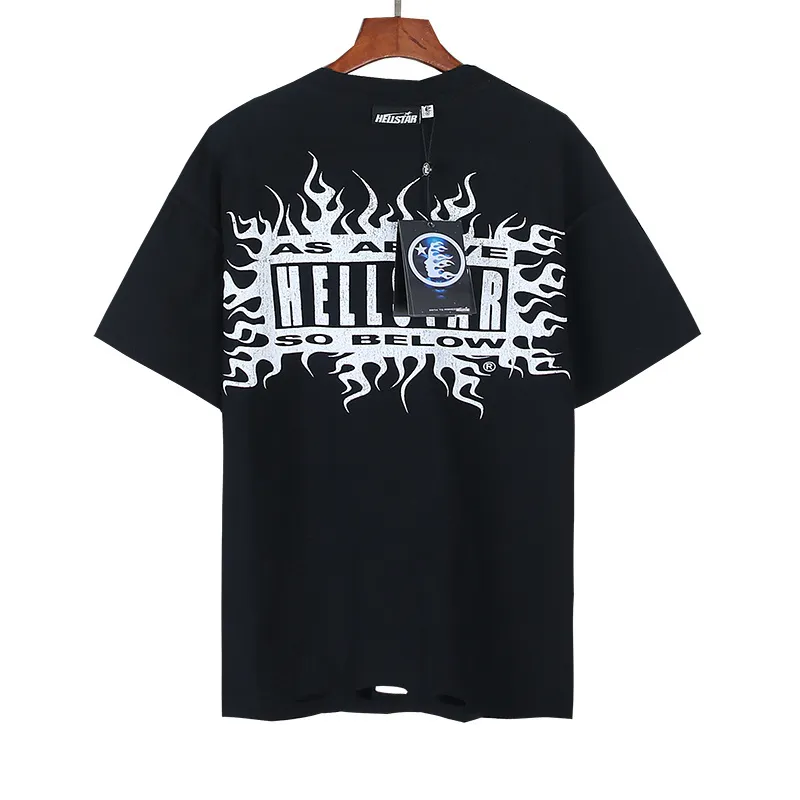 P140 Washed black reversible real shot Hellstar washed and worn reversible fashionable printed short-sleeved T-shirt Fabric: 250g 32 count fine cotton double yarn pure cotton Color: washed black + reversible + worn Size: S M L XL