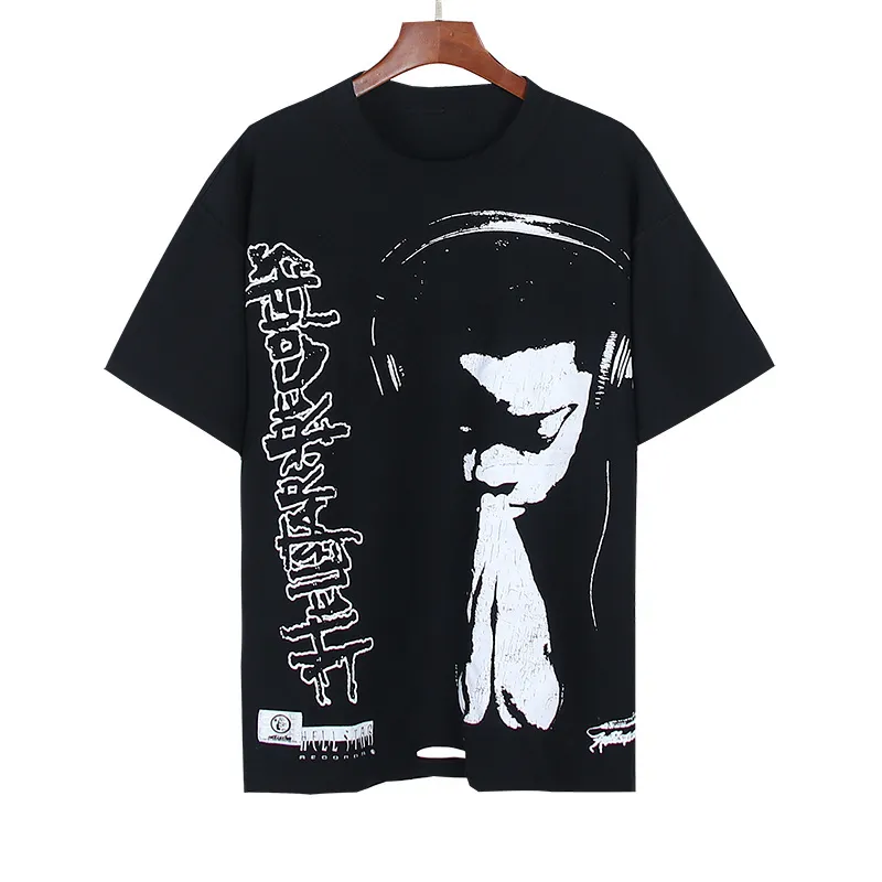 P140 Washed black reversible real shot Hellstar washed and worn reversible fashionable printed short-sleeved T-shirt Fabric: 250g 32 count fine cotton double yarn pure cotton Color: washed black + reversible + worn Size: S M L XL