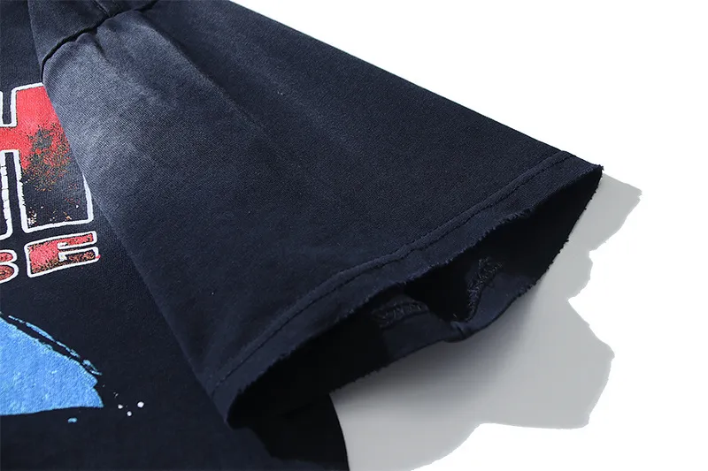 P140 Washed black reversible real shot Hellstar washed and worn reversible fashionable printed short-sleeved T-shirt Fabric: 250g 32 count fine cotton double yarn pure cotton Color: washed black + reversible + worn Size: S M L XL