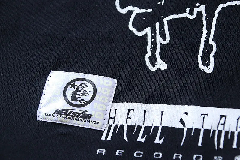 P140 Washed black reversible real shot Hellstar washed and worn reversible fashionable printed short-sleeved T-shirt Fabric: 250g 32 count fine cotton double yarn pure cotton Color: washed black + reversible + worn Size: S M L XL