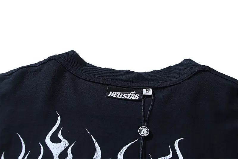 P140 Washed black reversible real shot Hellstar washed and worn reversible fashionable printed short-sleeved T-shirt Fabric: 250g 32 count fine cotton double yarn pure cotton Color: washed black + reversible + worn Size: S M L XL