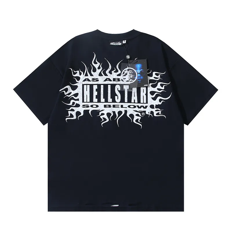 P140 Washed black reversible real shot Hellstar washed and worn reversible fashionable printed short-sleeved T-shirt Fabric: 250g 32 count fine cotton double yarn pure cotton Color: washed black + reversible + worn Size: S M L XL