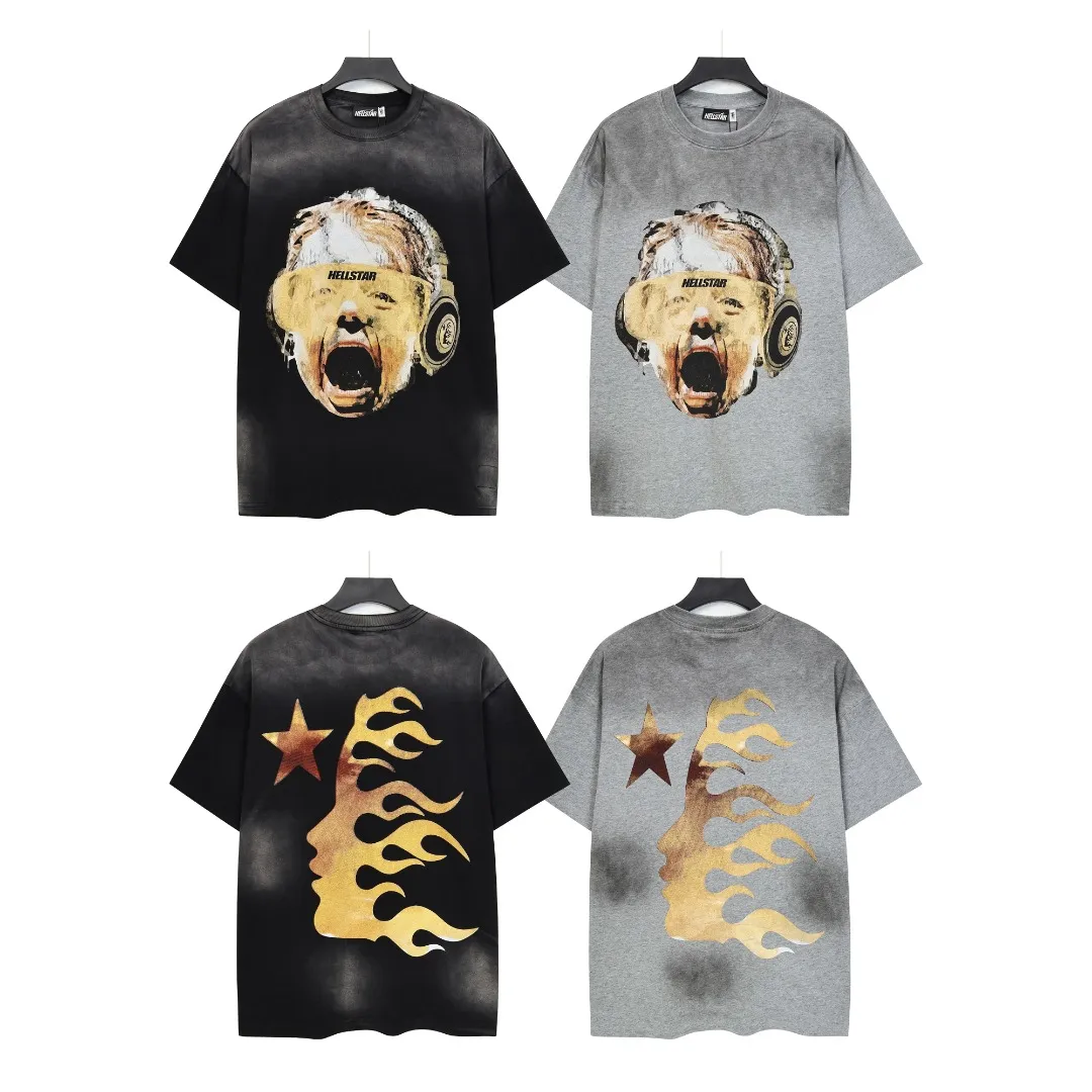 P124 Real-stock high-definition Hellstar Cross-border European and American style street brand pure cotton T-shirt Fabric (fabric): 32 pieces of 250g washed combed double yarn pure cotton Size (size): S-M- L- X L Color (colour): Washed black 👉
