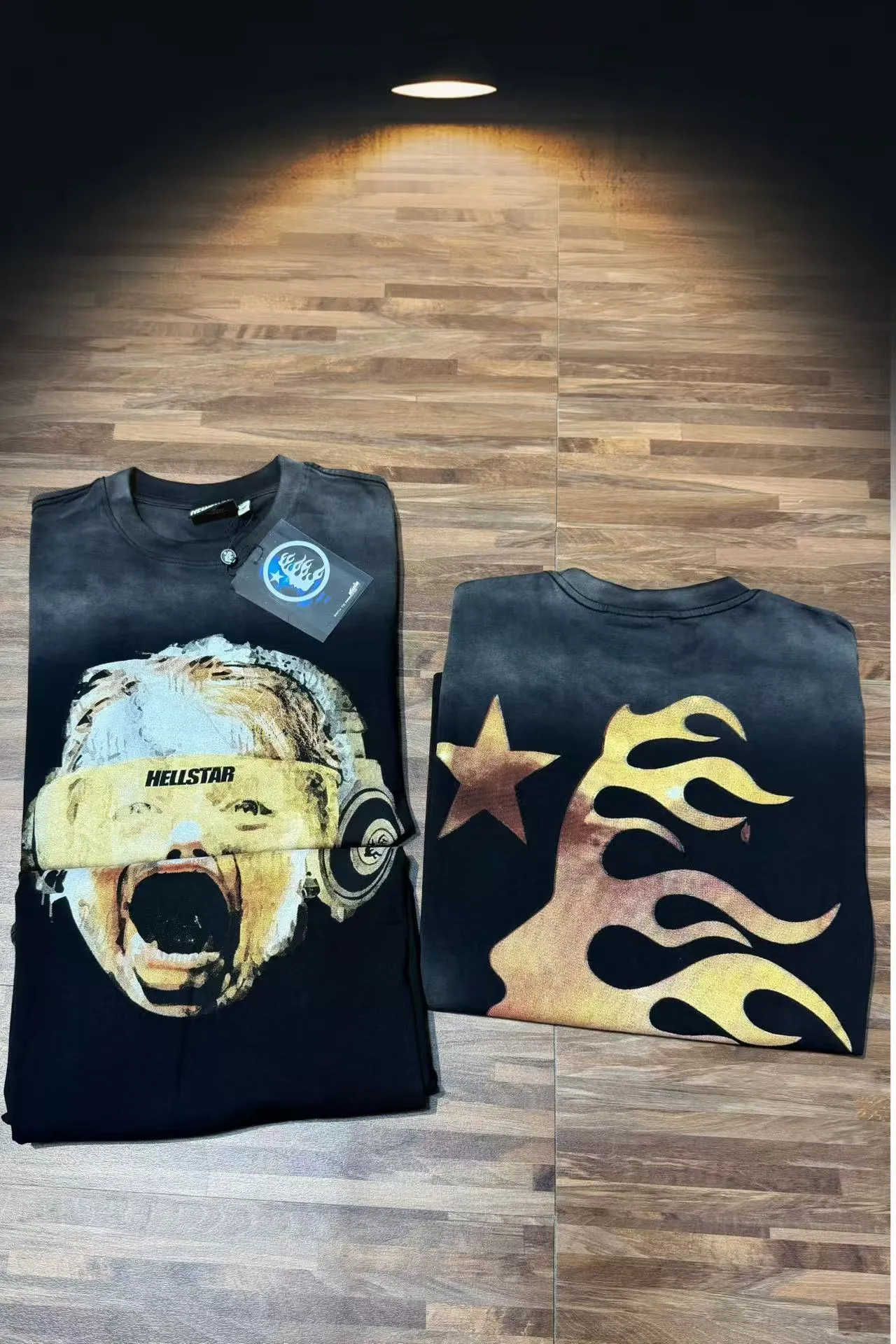 P124 Real-stock high-definition Hellstar Cross-border European and American style street brand pure cotton T-shirt Fabric (fabric): 32 pieces of 250g washed combed double yarn pure cotton Size (size): S-M- L- X L Color (colour): Washed black 👉