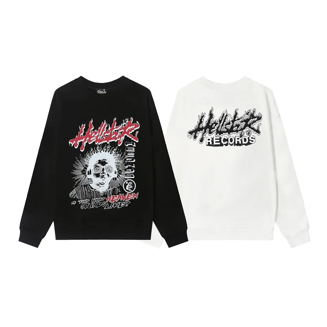 8828# P160 Hellstar high-quality Hellstar American trendy printed cotton terry crew neck sweatshirt Color: White Black Size: S M L XL