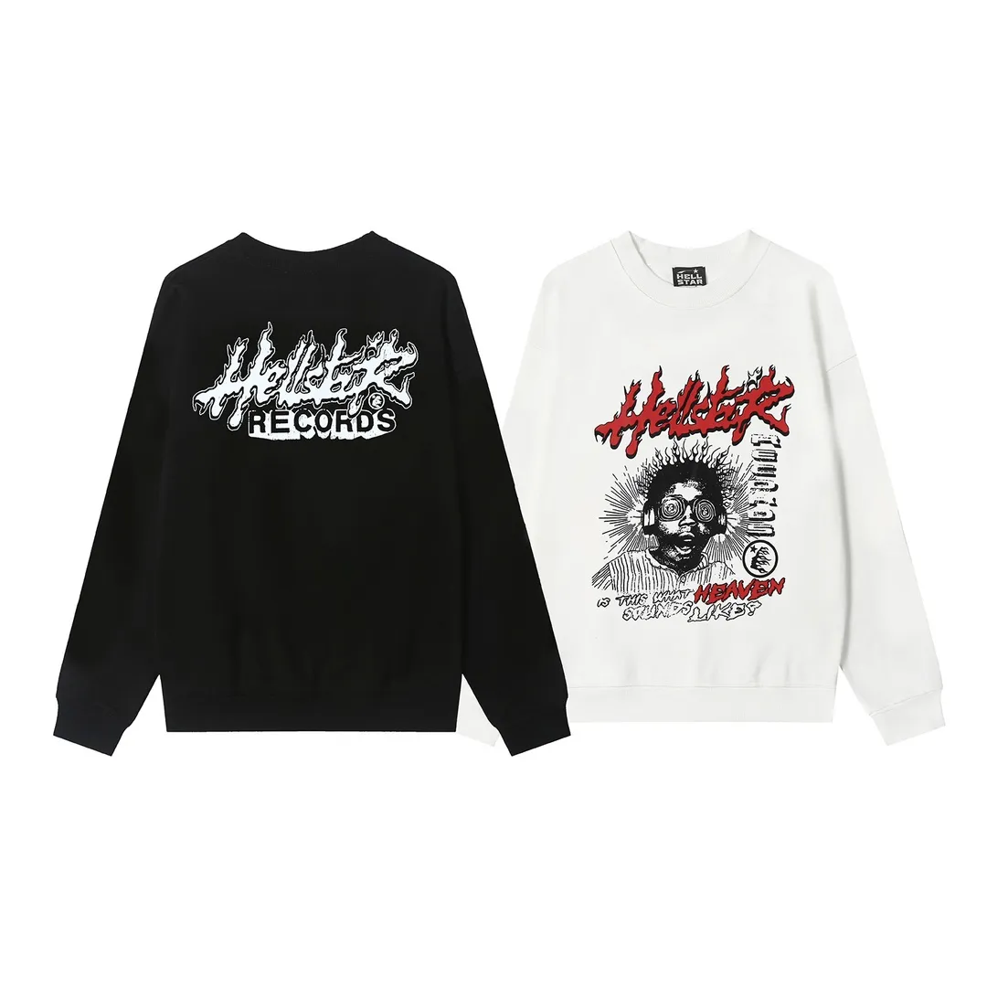8828# P160 Hellstar high-quality Hellstar American trendy printed cotton terry crew neck sweatshirt Color: White Black Size: S M L XL