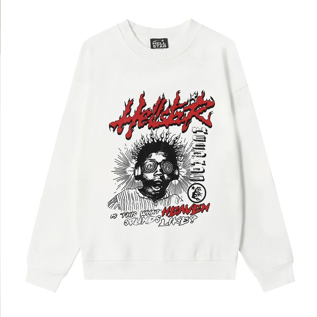 8828# P160 Hellstar high-quality Hellstar American trendy printed cotton terry crew neck sweatshirt Color: White Black Size: S M L XL