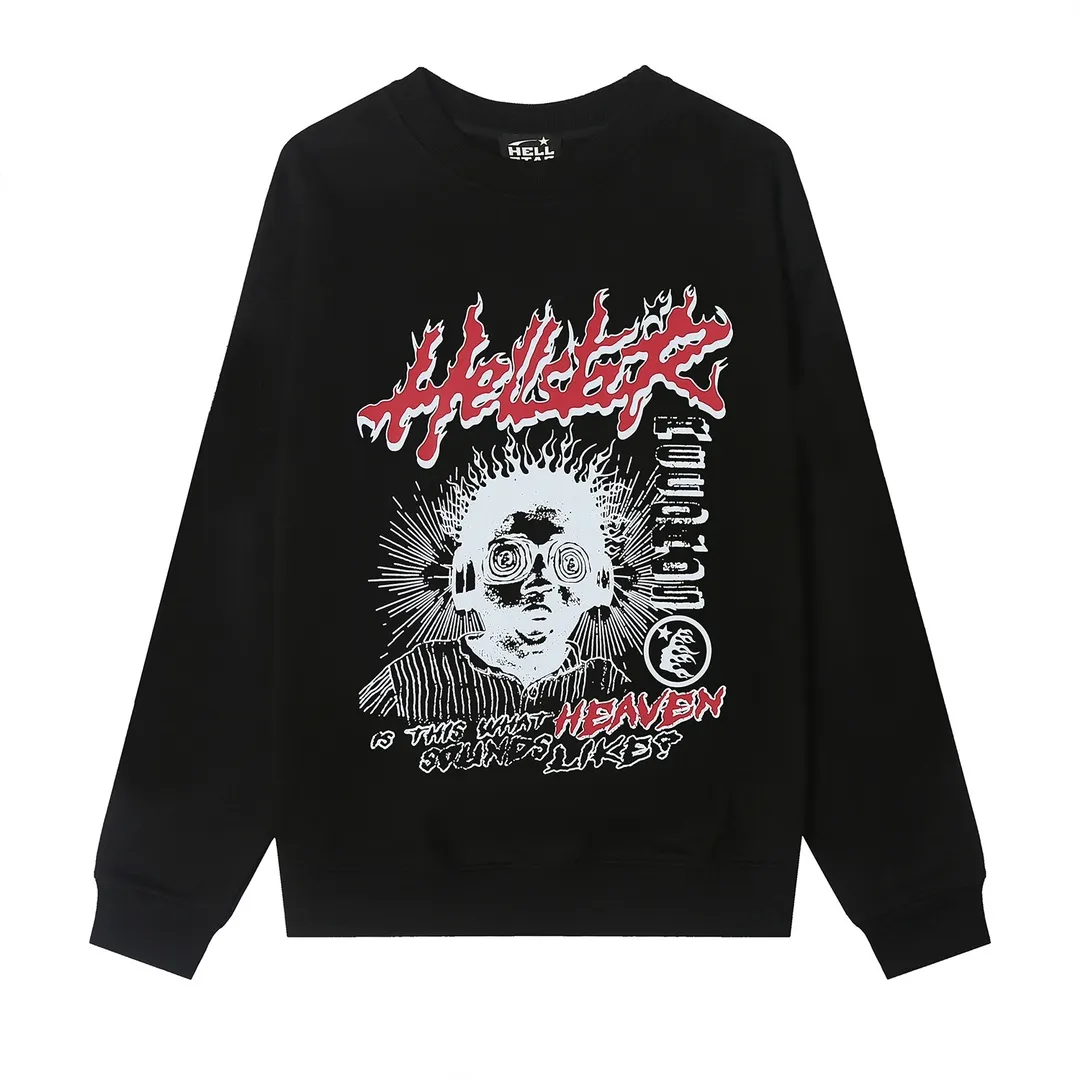 8828# P160 Hellstar high-quality Hellstar American trendy printed cotton terry crew neck sweatshirt Color: White Black Size: S M L XL