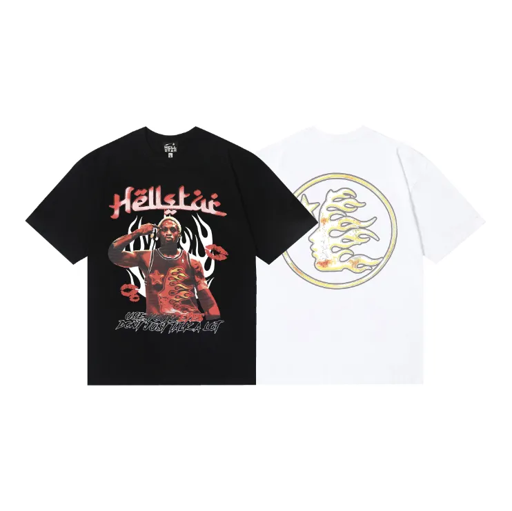 6718# P116 Hellstar American fashion high street pure cotton loose short-sleeved T-shirt Color: White Black Size: S M L XL