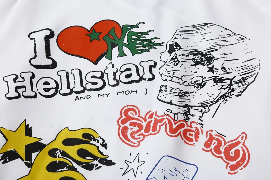 8811# P166 Hellstar high quality Hellstar American trendy printed cotton terry crew neck sweatshirt Color: White Size: S M L XL