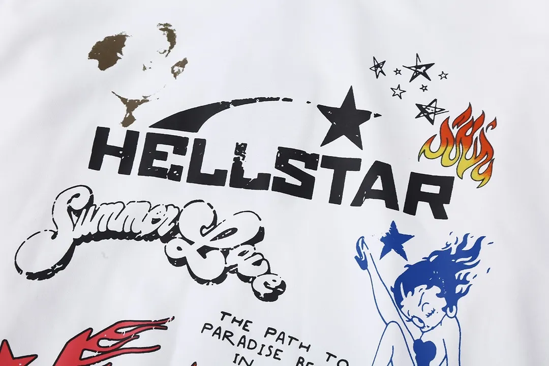 8811# P166 Hellstar high quality Hellstar American trendy printed cotton terry crew neck sweatshirt Color: White Size: S M L XL