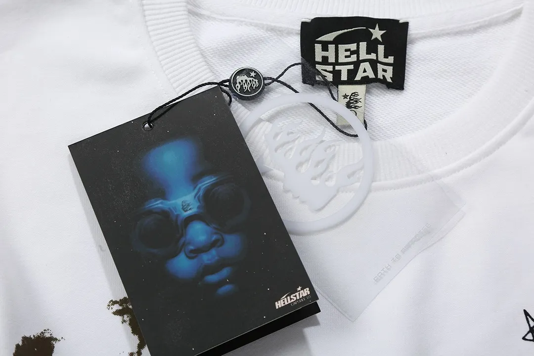 8811# P166 Hellstar high quality Hellstar American trendy printed cotton terry crew neck sweatshirt Color: White Size: S M L XL
