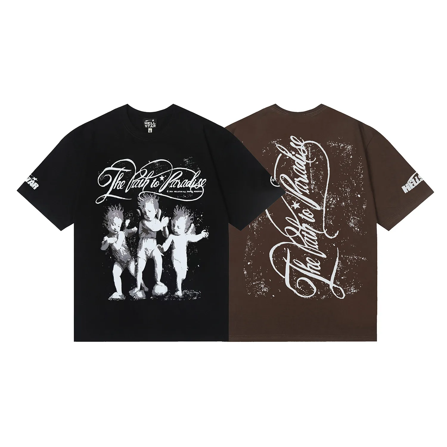 6685# P116 Hellstar American fashion high street pure cotton loose short-sleeved T-shirt Color: Black Dark Brown Size: S M L XL