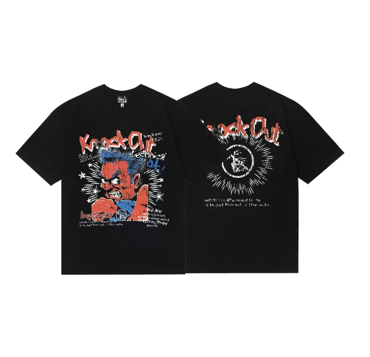 6766# P116 Hellstar American fashion high street pure cotton loose short-sleeved T-shirt Color: Black Size: S M L XL
