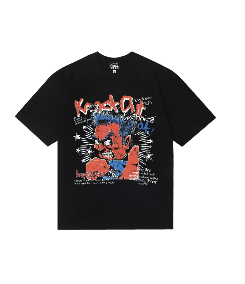6766# P116 Hellstar American fashion high street pure cotton loose short-sleeved T-shirt Color: Black Size: S M L XL