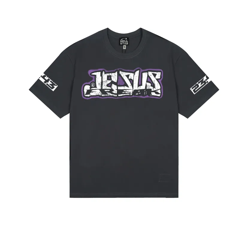 6772# P112 Hellstar American fashion high street pure cotton loose short-sleeved T-shirt Color: Black Gray Size: S M L XL