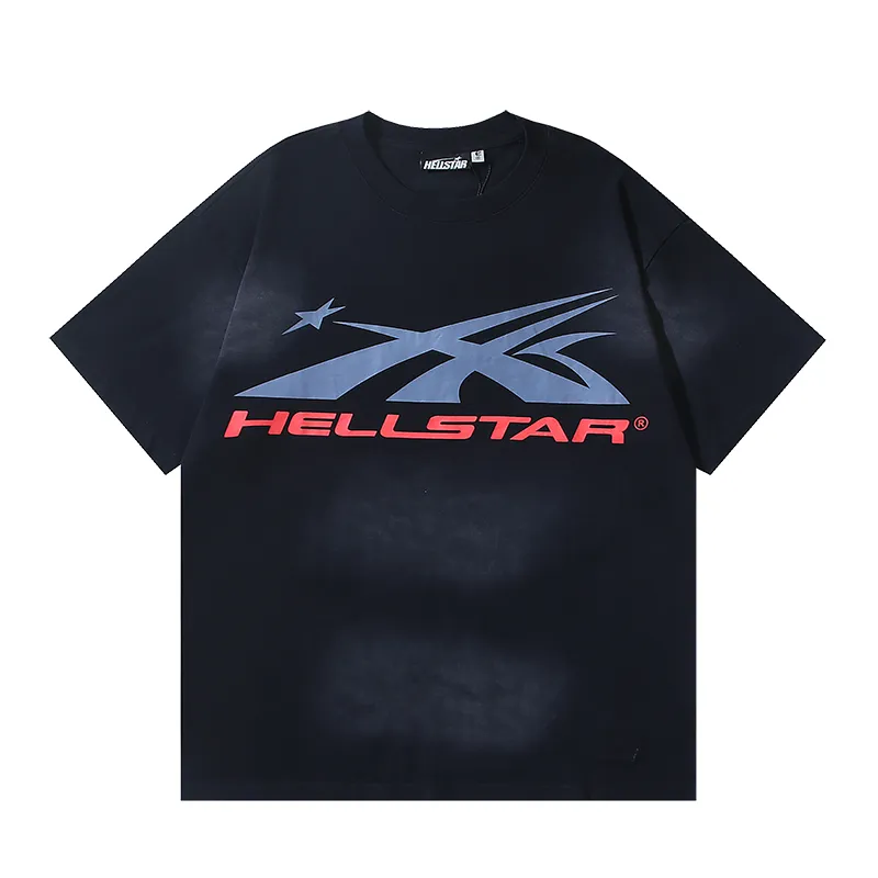 P126 6756#washed black Real shot Hellstar washed retro beauty trend printed short-sleeved T-shirt Fabric: 250g 32 count fine cotton double yarn pure cotton Color: washed black Size: S M L XL