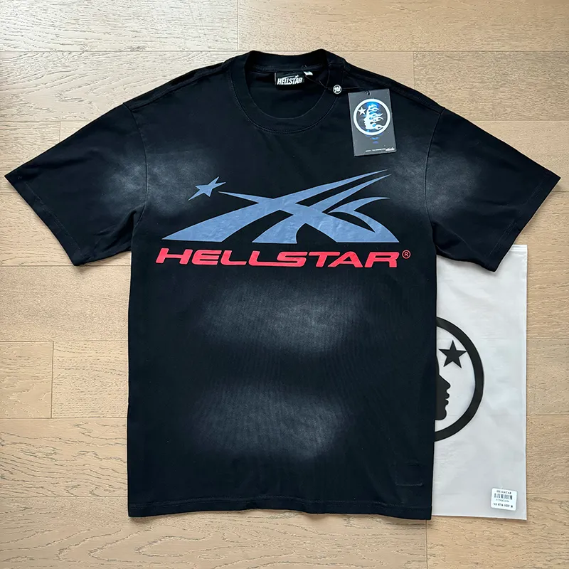 P126 6756#washed black Real shot Hellstar washed retro beauty trend printed short-sleeved T-shirt Fabric: 250g 32 count fine cotton double yarn pure cotton Color: washed black Size: S M L XL