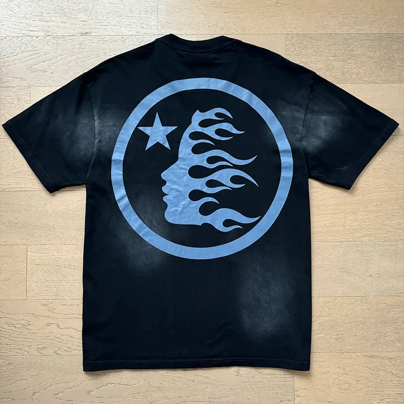 P126 6756#washed black Real shot Hellstar washed retro beauty trend printed short-sleeved T-shirt Fabric: 250g 32 count fine cotton double yarn pure cotton Color: washed black Size: S M L XL
