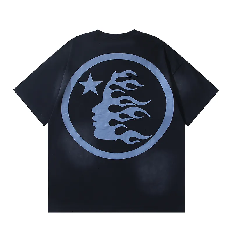 P126 6756#washed black Real shot Hellstar washed retro beauty trend printed short-sleeved T-shirt Fabric: 250g 32 count fine cotton double yarn pure cotton Color: washed black Size: S M L XL
