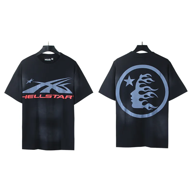 P126 6756#washed black Real shot Hellstar washed retro beauty trend printed short-sleeved T-shirt Fabric: 250g 32 count fine cotton double yarn pure cotton Color: washed black Size: S M L XL