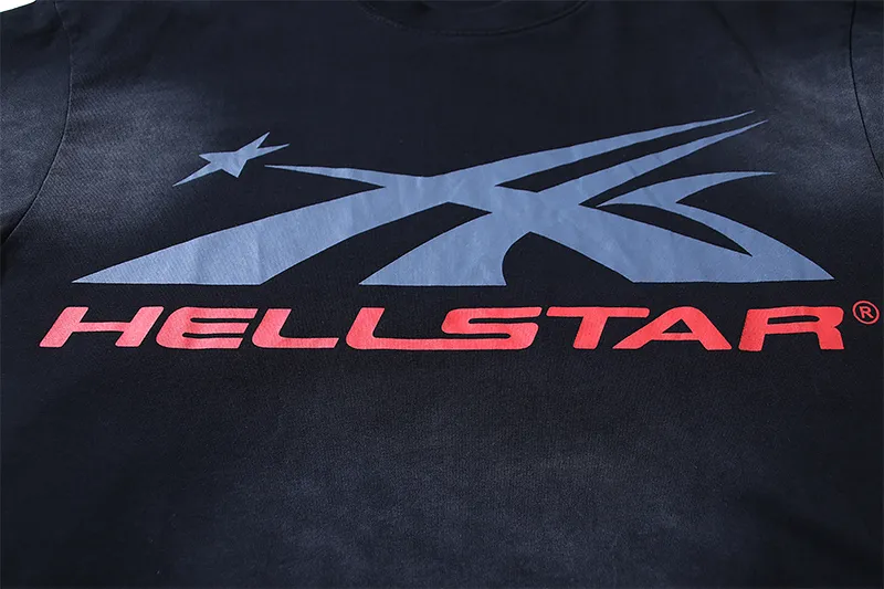 P126 6756#washed black Real shot Hellstar washed retro beauty trend printed short-sleeved T-shirt Fabric: 250g 32 count fine cotton double yarn pure cotton Color: washed black Size: S M L XL