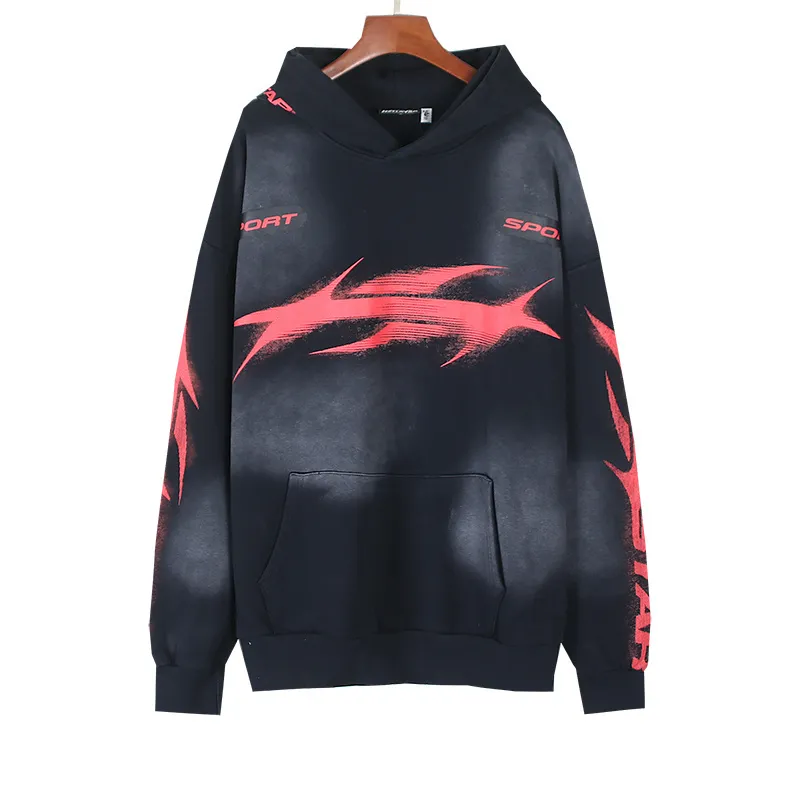 P216 Washed black Real shot Hellstar Washed distressed terry high street retro hooded sweatshirt Fabric 380g pure cotton terry cloth Color: Washed black Size: S M L XL