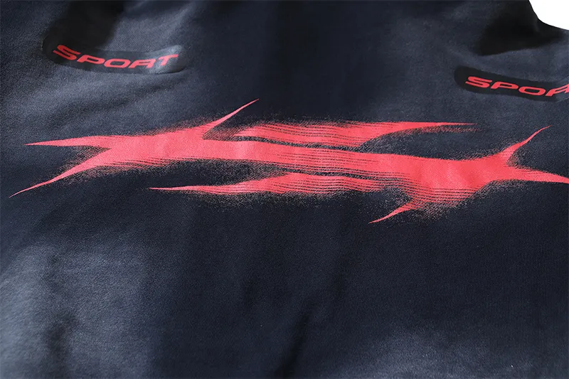 P216 Washed black Real shot Hellstar Washed distressed terry high street retro hooded sweatshirt Fabric 380g pure cotton terry cloth Color: Washed black Size: S M L XL