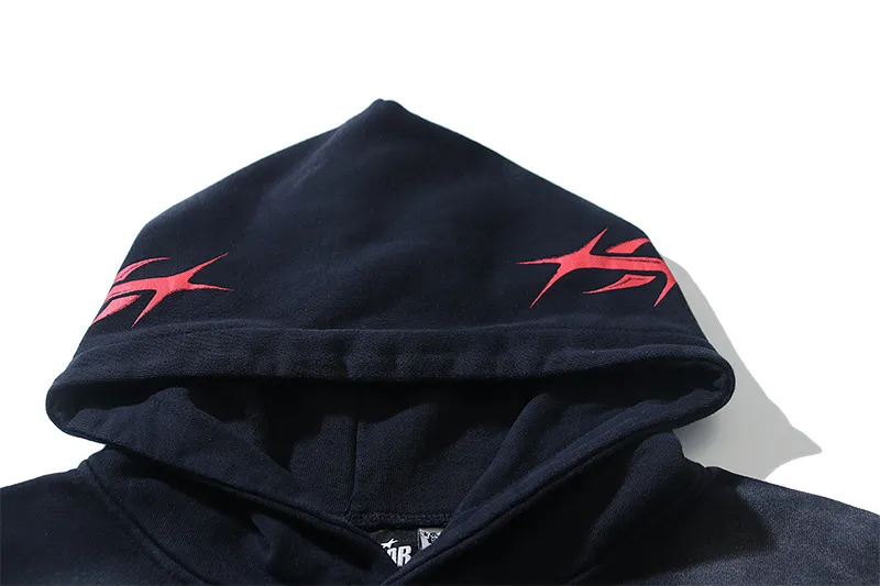 P216 Washed black Real shot Hellstar Washed distressed terry high street retro hooded sweatshirt Fabric 380g pure cotton terry cloth Color: Washed black Size: S M L XL