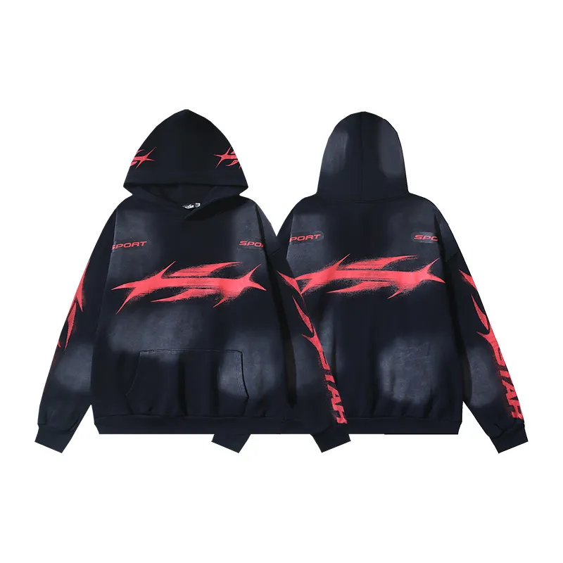 P216 Washed black Real shot Hellstar Washed distressed terry high street retro hooded sweatshirt Fabric 380g pure cotton terry cloth Color: Washed black Size: S M L XL