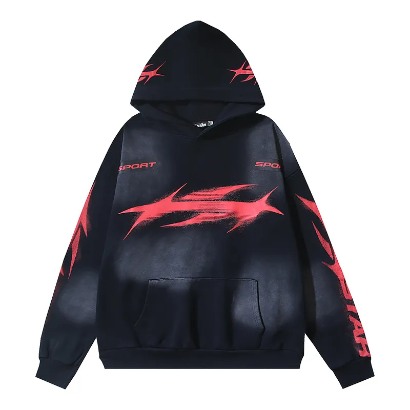 P216 Washed black Real shot Hellstar Washed distressed terry high street retro hooded sweatshirt Fabric 380g pure cotton terry cloth Color: Washed black Size: S M L XL