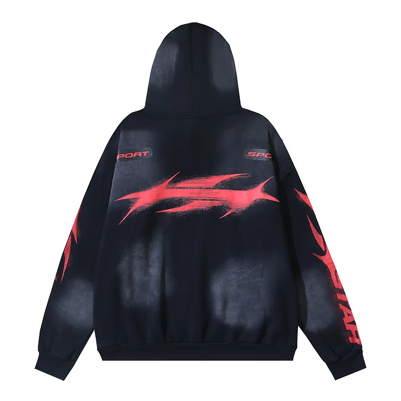 P216 Washed black Real shot Hellstar Washed distressed terry high street retro hooded sweatshirt Fabric 380g pure cotton terry cloth Color: Washed black Size: S M L XL