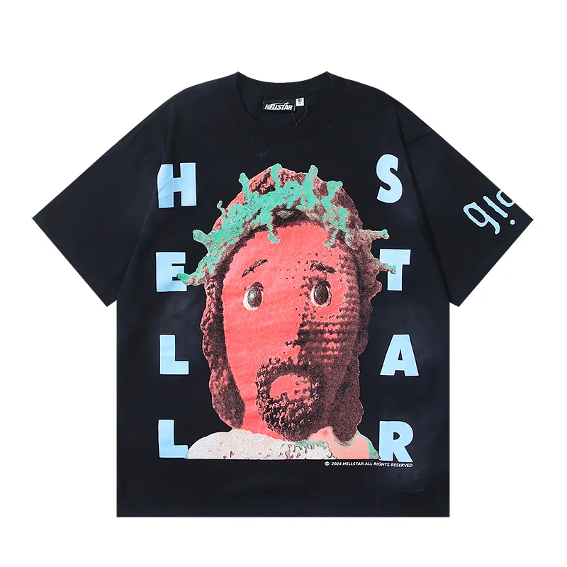P130 6730#washed black Real shot Hellstar washed retro beauty trend printed short-sleeved T-shirt Fabric: 250g 32 count fine cotton double yarn pure cotton Color: washed black Size: S M L XL