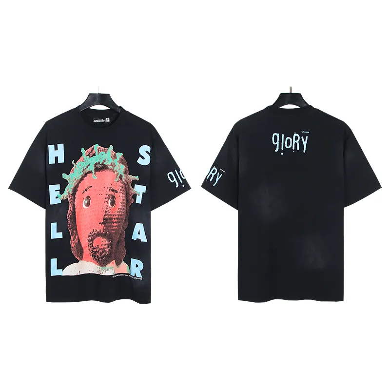 P130 6730#washed black Real shot Hellstar washed retro beauty trend printed short-sleeved T-shirt Fabric: 250g 32 count fine cotton double yarn pure cotton Color: washed black Size: S M L XL