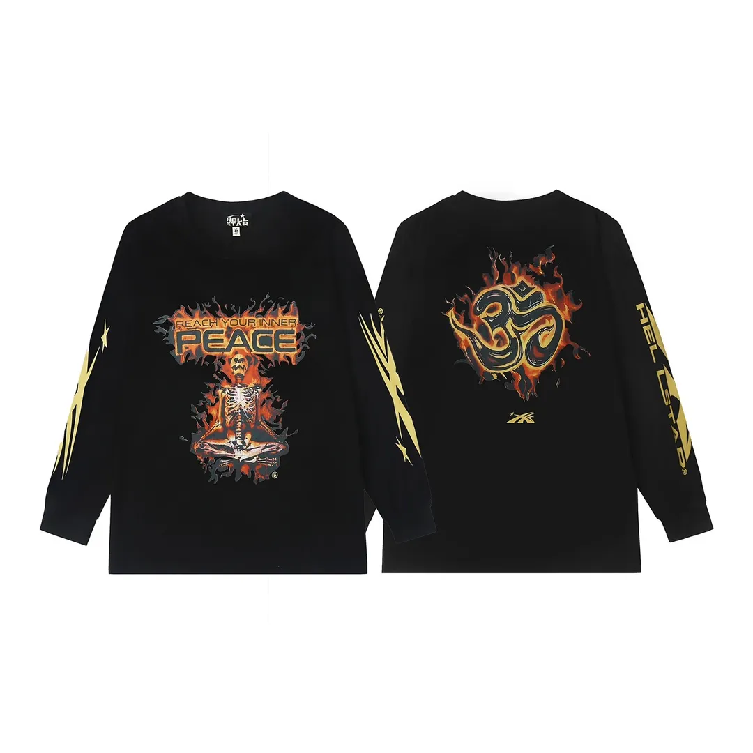 5511# P136 Hellstar Hellstar letter print lightning high street men and women hip-hop loose long-sleeved T-shirt Color: Black Size: S M L XL