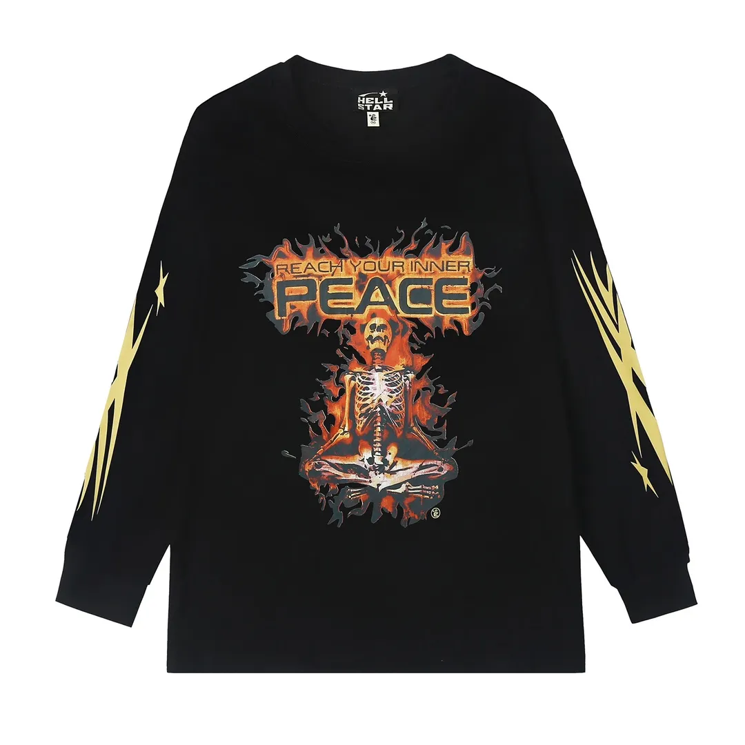5511# P136 Hellstar Hellstar letter print lightning high street men and women hip-hop loose long-sleeved T-shirt Color: Black Size: S M L XL